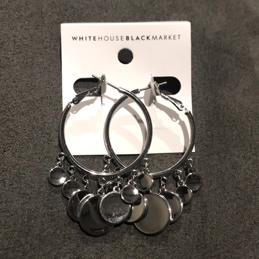 WHBM silvertone hoops with circle charms